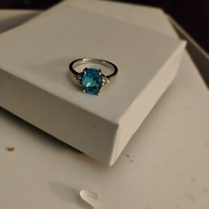 Elegant Blue Gemstone Silver Tone Ring